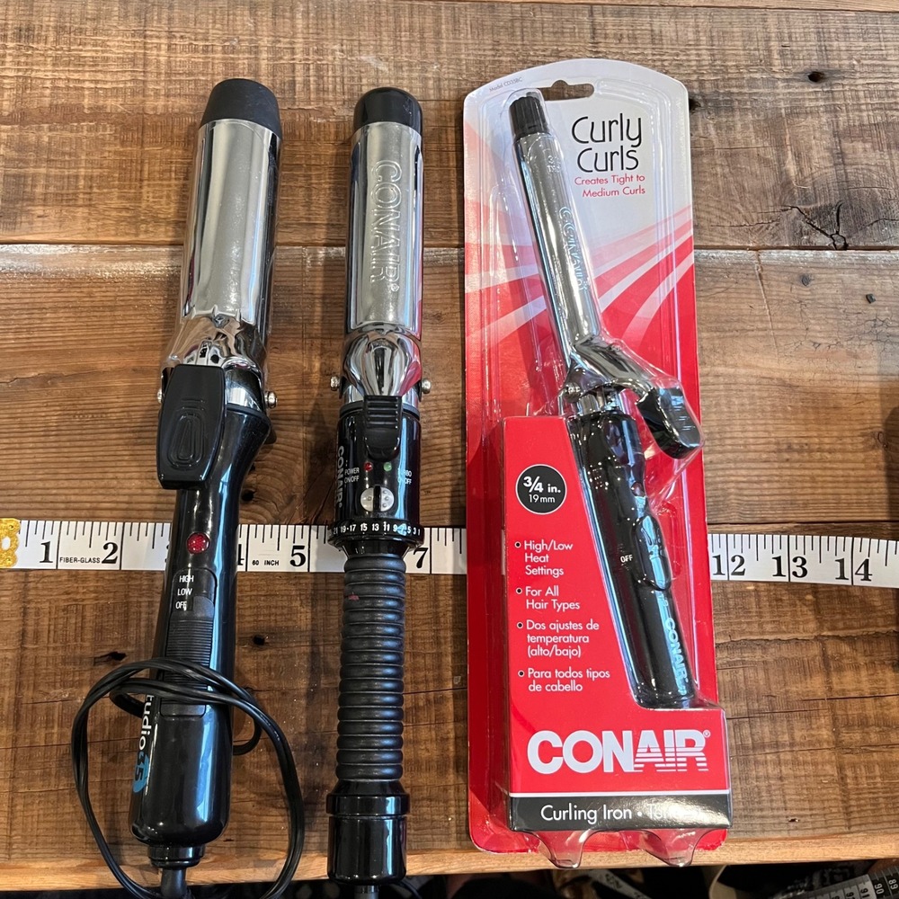 Conair and Revlon Studio 35 Curling Iron Lot of 3 New and Used 3/4in and Large